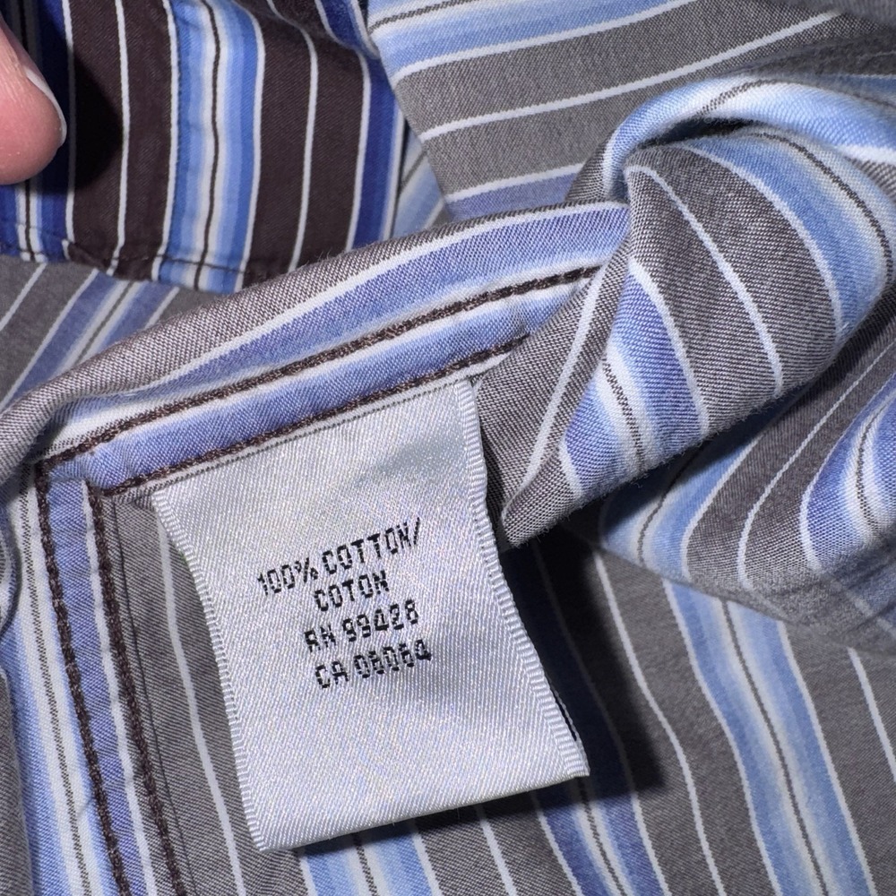 Bugatchi Uomo Mens Shirt Button Up Brown Striped Classic Fit Long Sleeve Sz L - Picture 11 of 11